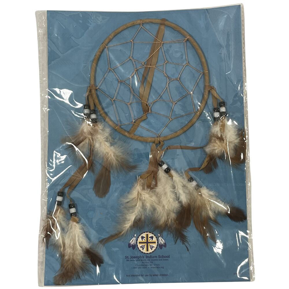 Natural Brown Beaded Feather Dream Catcher Lakota Sioux NIB